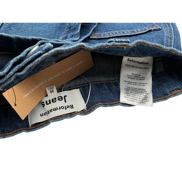 Reformation 'Alyssa' Blue Cotton Stretch High Rise 3.5"Jean Shorts Size 25 - Picture 4 of 4